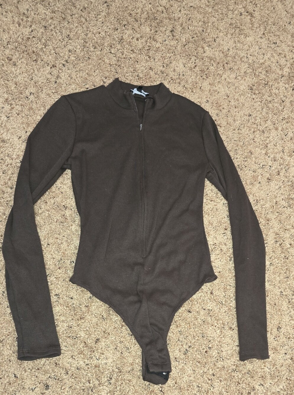Fashion Nova Brown Long Sleeve Zip Bodysuit